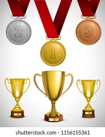 Vector illustration of Trophy cups and medals.