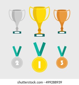 Vector illustration of trophy cups and medals