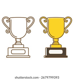 Copas de trofeo de Ilustración vectorial, una en el contorno y otra en el color oro Diseño simple y limpio, perfecto para los temas de la victoria, premio, logro, competición, o éxito