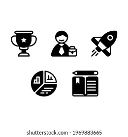 Vector illustration of trophy employee rocket graph book glyph icon