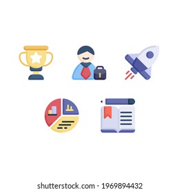 Vector illustration of trophy employee rocket graph book flat icon