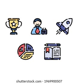 Vector illustration of trophy employee rocket graph book lineal color icon