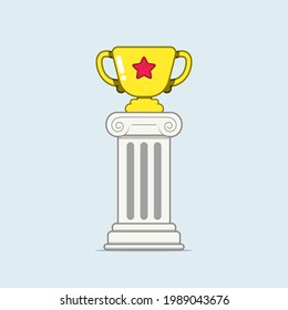 Vector illustration of a trophy on a white stone pillar. Isolated on a light background