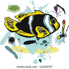 Vector illustration of tropical anemone fish