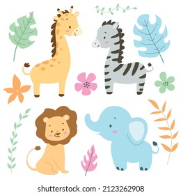 Vector illustration tropical animals set