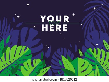 Vector illustration of a tropical background with tropical leaves on a dark background with minimalism style