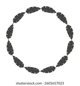 Vector illustration of a tropical banana leaf wreath in hand-drawn botanical style with dark outline.