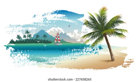 Vector illustration of the tropical beach