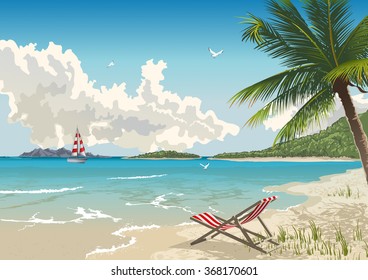 Ilustración vectorial de la playa tropical