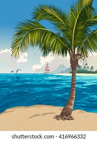 Vector illustration of the tropical beach