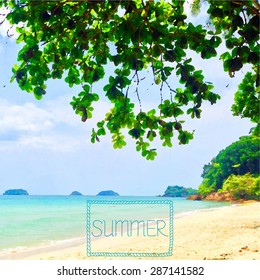 Vector illustration of the tropical beach. Summer time and holidays. Koh Chang Lonely beach in Thailand