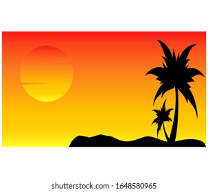 Vector illustration of a tropical beach sunset. flat style natural landscape, ocean view.background