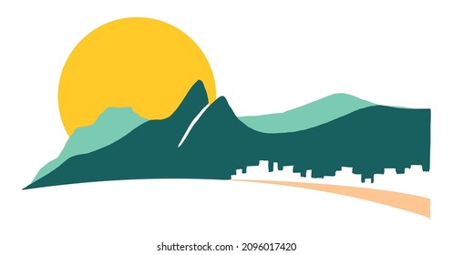 Vector illustration of tropical coastline landscape in graphic and minimalist style.