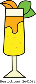 Vector Illustration of Tropical Cocktail Glass with Fresh Orange Juice, Fruit Garnish, and Mint Leaves for Summer Party and Refreshing Beverage Design