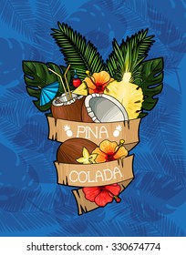 Vector illustration of tropical cocktail ingredients