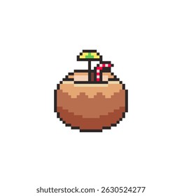 Vector Illustration of Tropical Coconut with Pixel Art Design, perfect for game assets themed designs