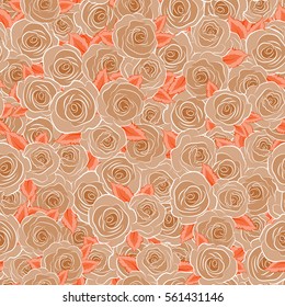 Vector illustration. Tropical colorful seamless pattern. Seamless floral background. Isolated beautiful flowers drawn watercolor in brown colors.