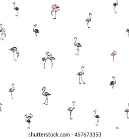 Vector illustration  Tropical exotic birds flamingos summer seamless pattern. Grey and pink