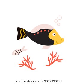 Vector illustration of a tropical fish on white background.