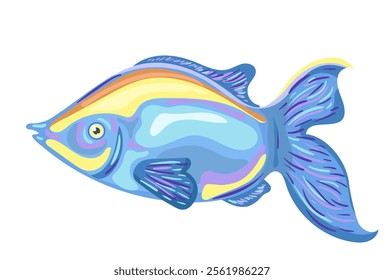 Vector illustration of tropical fish on white isolated background. Bright, colored fish in cartoon style. Underwater world and fauna.