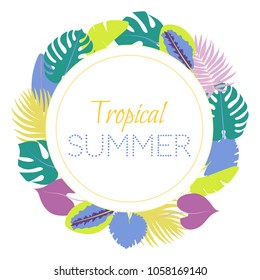 Vector illustration. Tropical flora or plants. Tropical design with leaves in spring summer 2018 colours