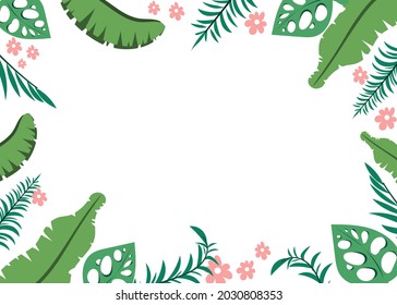 Vector illustration tropical floral banana leaf background white.