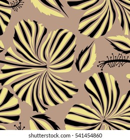 Vector illustration. Tropical flower, neutral and black hibiscus pattern.