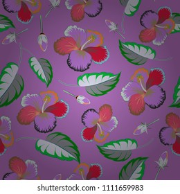 Vector illustration. Tropical flower, violet and gray hibiscus pattern.
