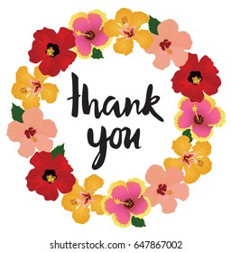 vector illustration of tropical flowers frame thank you card.