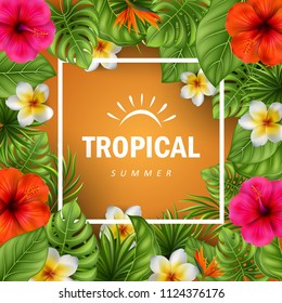 Vector illustration Of Tropical flowers and leaves