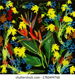vector illustration of tropical flowers in orange-red color