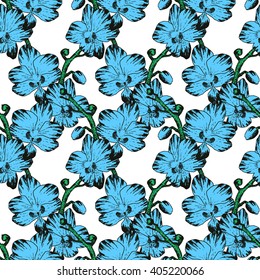 Vector Illustration of tropical Flowers Seamless Pattern in Sketch Style Design, Flowers Sketch Background, Banner. Doodle Summer Pattern. Flower sketch Element. Flower Pattern Template. Beach Botany