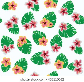 vector illustration of tropical flowers seamless background