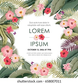 Vector illustration of a tropical frame in summer for Wedding, anniversary, birthday and party. Design for banner, poster, card, invitation and scrapbook 	