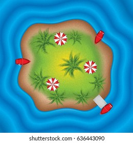Vector illustration of tropical island. View from the top.