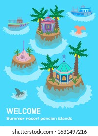 [Vector] Illustration of tropical islands with unique resort pensions 02