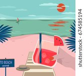 Vector illustration of a tropical landscape of a beach with  summer drink - lemonade.