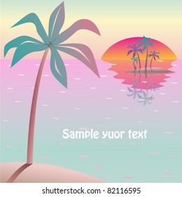 Vector illustration tropical landscape with beach, sea and palm trees