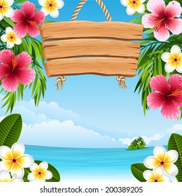 Vector Illustration - Tropical Landscape With Flowers