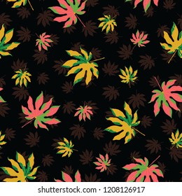 vector illustration. tropical leaf. Autumn Aralia leaves on dark silhouette background repeat pattern 