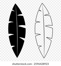 Vector illustration of Tropical Leaf in black outline and fill on transparent background