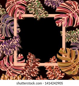 Vector illustration of a tropical leaf and monster leaf with a square in the middle