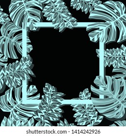 Vector illustration of a tropical leaf and monster leaf with a square in the middle