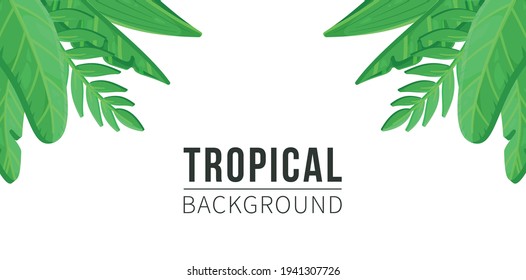 Vector illustration of tropical leaves. Beautiful summer background. tropical flowers concept with monster palm leaves, plumeria.