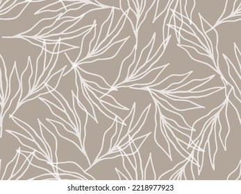 Vector illustration of tropical leaves botanical seamless pattern on beige. Floral organic background.