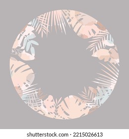 Vector illustration with tropical leaves of discreet color and empty space for text. For template web and advertising banner, wedding invitation card, advertisement poster of travel agency, decoration