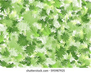 Vector illustration with tropical leaves. Green background. Exotic nature pattern.