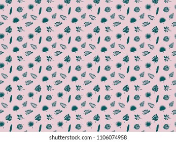Vector illustration Tropical leaves pattern, pink and green