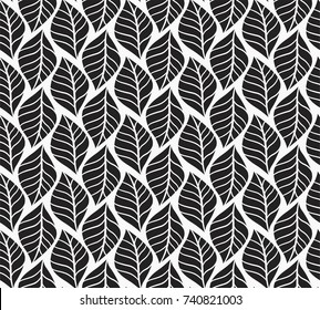 Vector illustration of tropical leaves seamless pattern. Floral organic background. Hand drawn leaf texture.