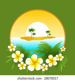  Vector illustration. Tropical logo with island.